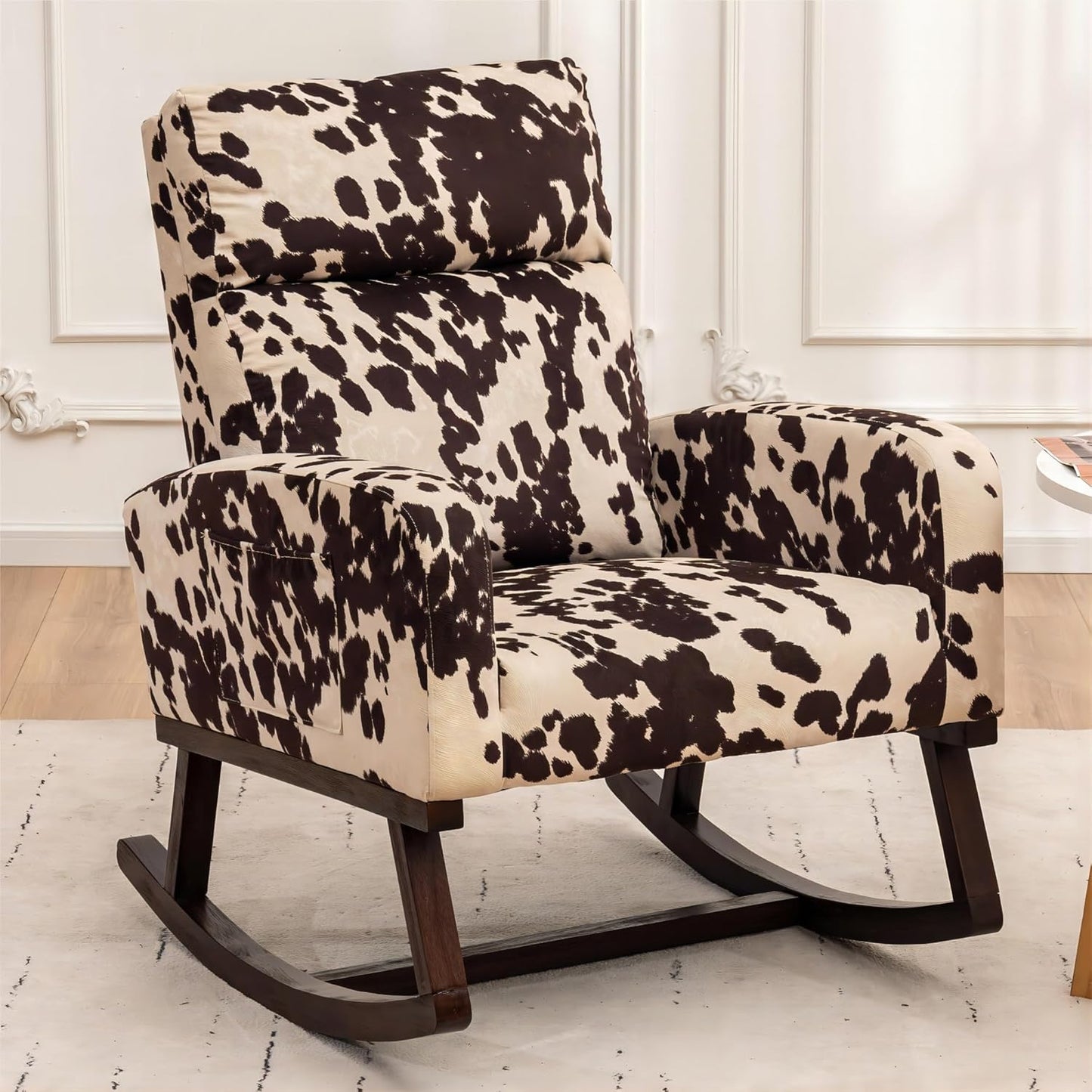 HCHAIRH Rocking Chair Nursery, Upholstered Fabricr Nursing Rocking Chairs with Soft High Back, Modern Nursery Glider Rocker for Mom Living Room, Bedroom, Camel