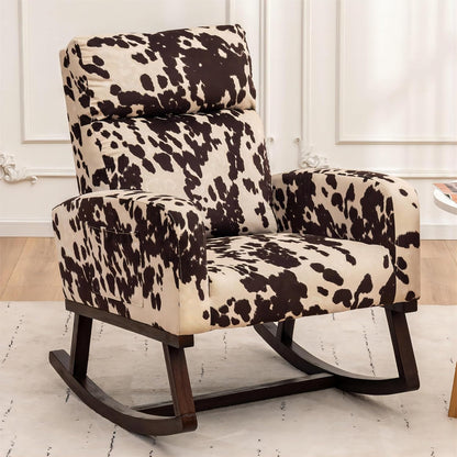 HCHAIRH Rocking Chair Nursery, Upholstered Fabricr Nursing Rocking Chairs with Soft High Back, Modern Nursery Glider Rocker for Mom Living Room, Bedroom, Camel