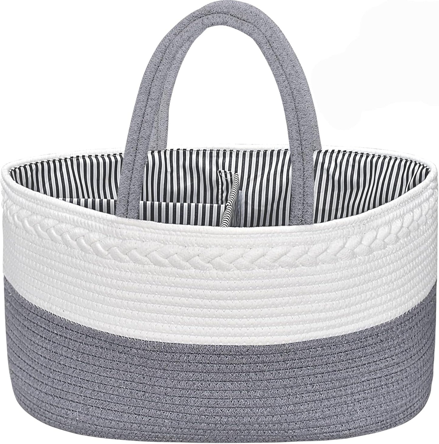 ABenkle Baby Diaper Caddy, Nursery Storage Bin and Car Organizer for Diapers and Baby Wipes, Cotton Rope Diaper Basket Caddy, Changing Table Diaper Storage Caddy