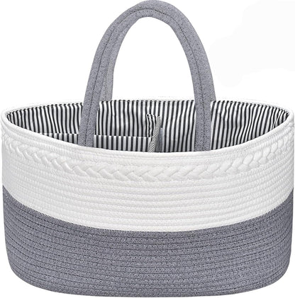 ABenkle Baby Diaper Caddy, Nursery Storage Bin and Car Organizer for Diapers and Baby Wipes, Cotton Rope Diaper Basket Caddy, Changing Table Diaper Storage Caddy