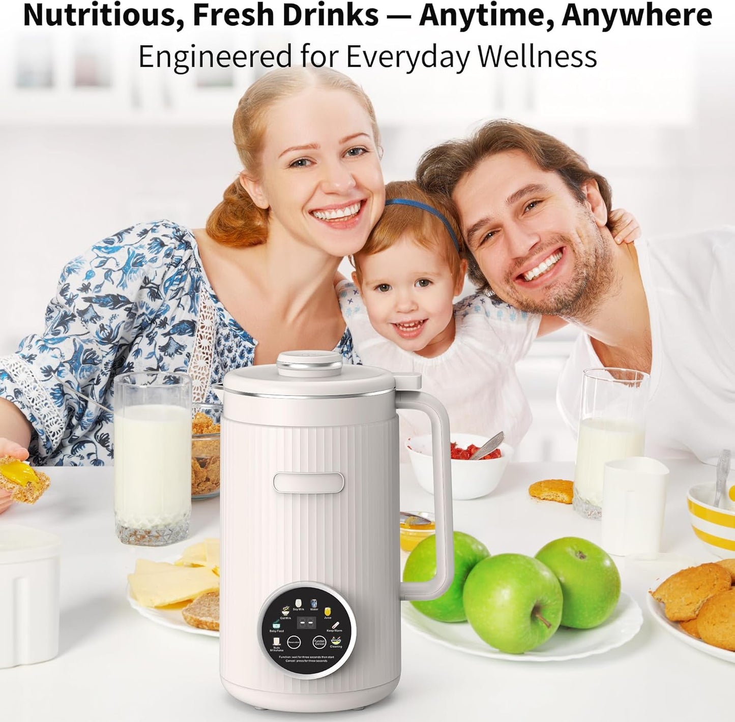 ANHANE 35oz Soy Milk Maker Machine: 8-in-1 Nut Milk Maker for Oat Milk, Vegan Drinks, Baby Food Blender - Plant-Based Milk Machine with Stainless Steel, LED Touch, Auto Shutoff (Green)