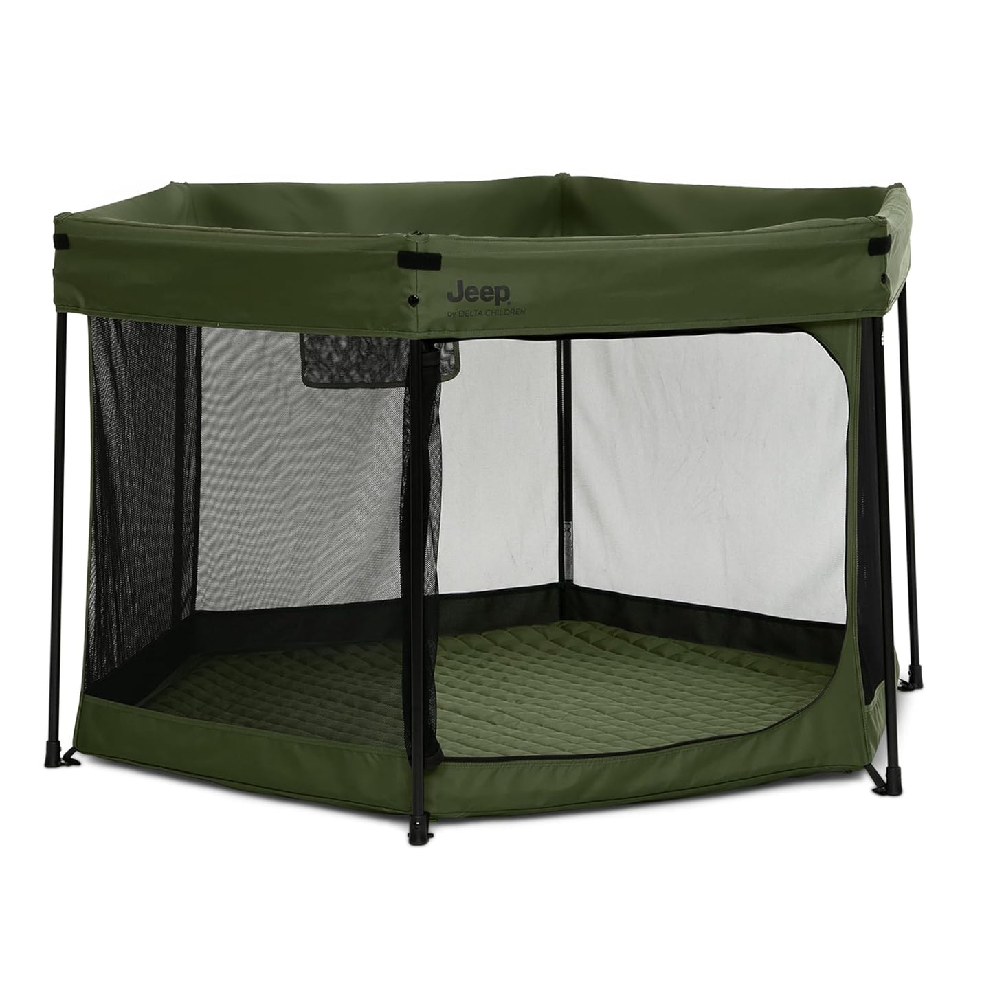 Jeep Hexagon Pop Up Play Yard with Removable Canopy | Ideal for Indoor and Outdoor Use, Olive Green