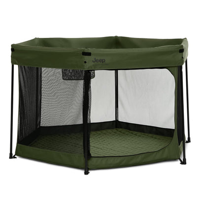 Jeep Hexagon Pop Up Play Yard with Removable Canopy | Ideal for Indoor and Outdoor Use, Olive Green