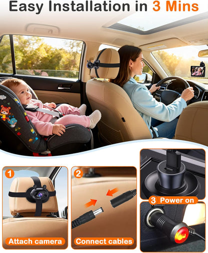 Wkzay Baby Car Camera 2-Pack – HD 1080P, 150° Wide Angle, Night Vision, Adjustable LED Light, Easy Installation, Infant Safety, Rear Seat Monitoring for Car Travel
