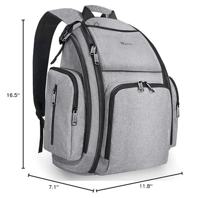 Mancro Diaper Bag Backpack, Large Multifunction Waterproof Travel Baby Changing Bag for Dad Mom with 4 Insulated Pockets and Stroller Straps, Maternity Baby Bag for Boys Girls, Grey