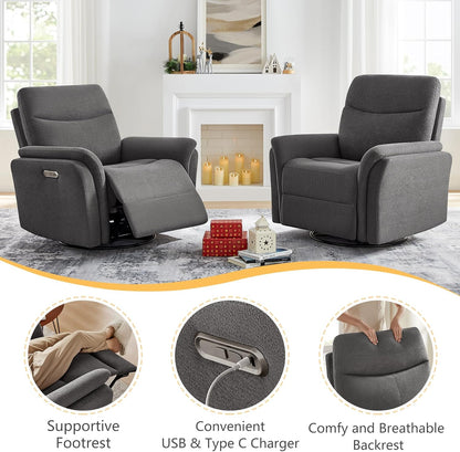 VANOMi Power Recliner Chair Swivel Glider, Electric Rocking Recliner Chairs with USB and Type-C Ports, Nursery Chair Recliner for Living Room, Bedroom, Apartment（Camel）