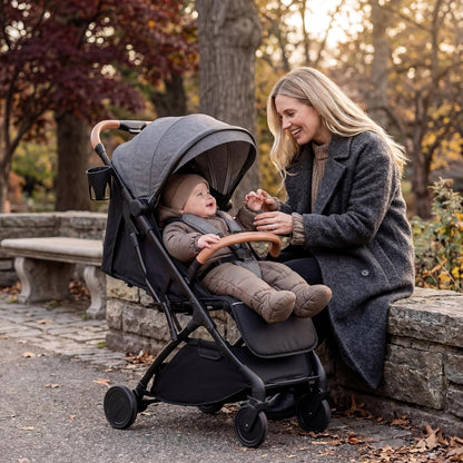 HONEY JOY Lightweight Baby Stroller, Compact Travel Stroller w/Aluminum Frame, Footmuff, EVA Wheels w/Spring Suspension, Multi-Position Recline, One-Hand Fold Luggage Handle for Toddlers (Gray)