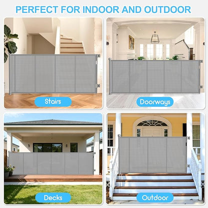 120 Inch Retractable Baby Gates Extra Wide, 41 Inch Reinforced Extra Tall Gate for Large Openings, Mesh Safety Gate for Kids Pets, Retractable Dog Gate for Stair Hallways Doorway Indoor Outdoor, Gray