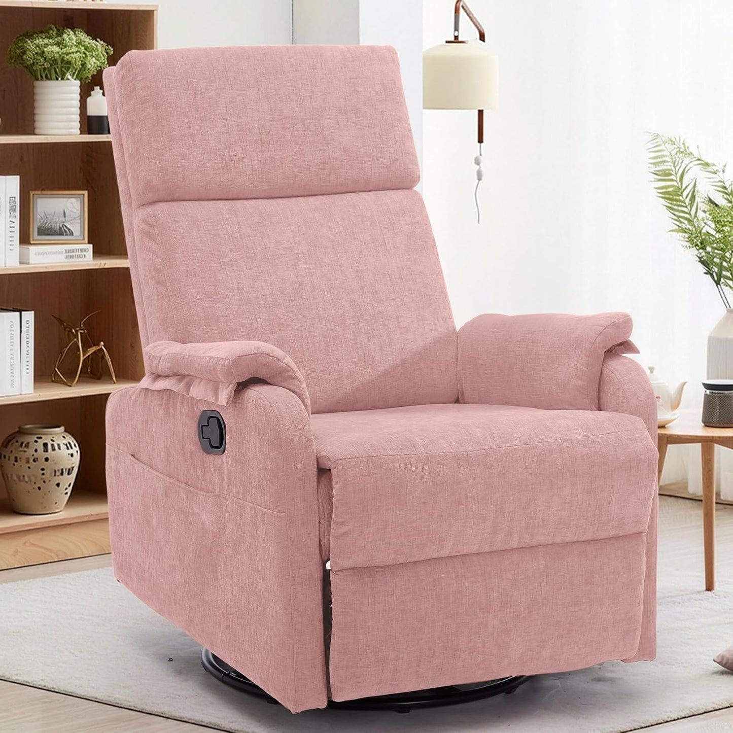 Korser Recliner Chair, Swivel Rocking Recliner Chair for Adults, Glider Rocking Chair, Small Nursery Chair Recliner for Living Room, Reclining Chair with Modern-Designed Armrests, Chenille, Beige