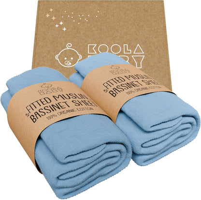 Bassinet Sheet for Bassinet Mattress - 100% Organic Jersey Knit Cotton - Snuggly Soft & Cozy Sheets Fitted for Oval Rectangle & KoolaBaby Bedside Sleeper - White & Grey 2 Pack