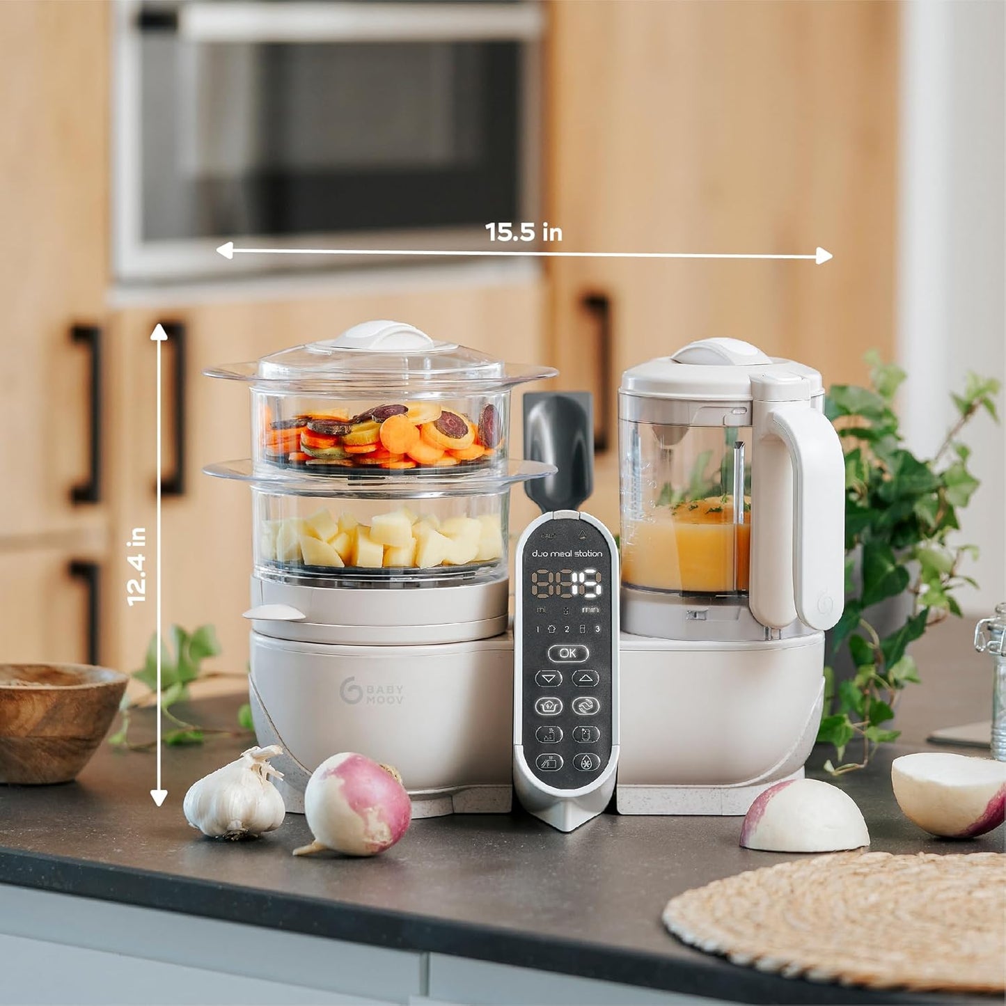 Babymoov Duo Meal Station 6-in-1: Multi-Speed Baby Food Maker, Steamer & Puree Blender, Baby Food Processor that Warms & Defrosts, Bottle Sterilizer (Nutritionist Approved), Mineral Beige