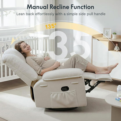 FLEXISPOT Swivel Rocker Recliner Chair for Adults, Massage Recliner Rocking Chair Nursery, 360° Swivel Nursery Glider for Living Room Bedroom, Beige (XRC2)