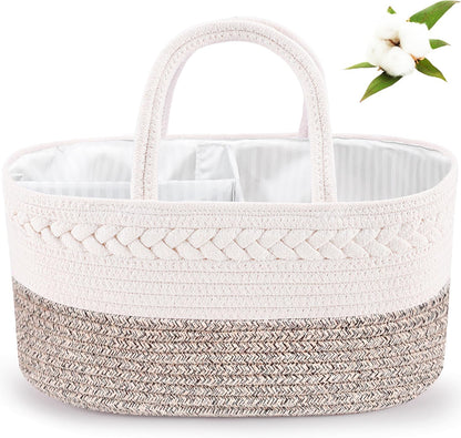 ABenkle Baby Diaper Caddy, Nursery Storage Bin and Car Organizer for Diapers and Baby Wipes, Cotton Rope Diaper Basket Caddy, Changing Table Diaper Storage Caddy