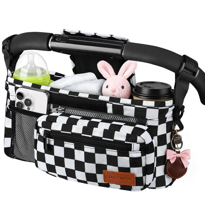 Guiseapue Universal Stroller Organizer with Cup Holder: Stroller Caddy Accessories with Detachable Phone Bag Fit for Uppababy, Non-Slip Straps, Walker Accessories, First Mothers Day Gifts for New Mom
