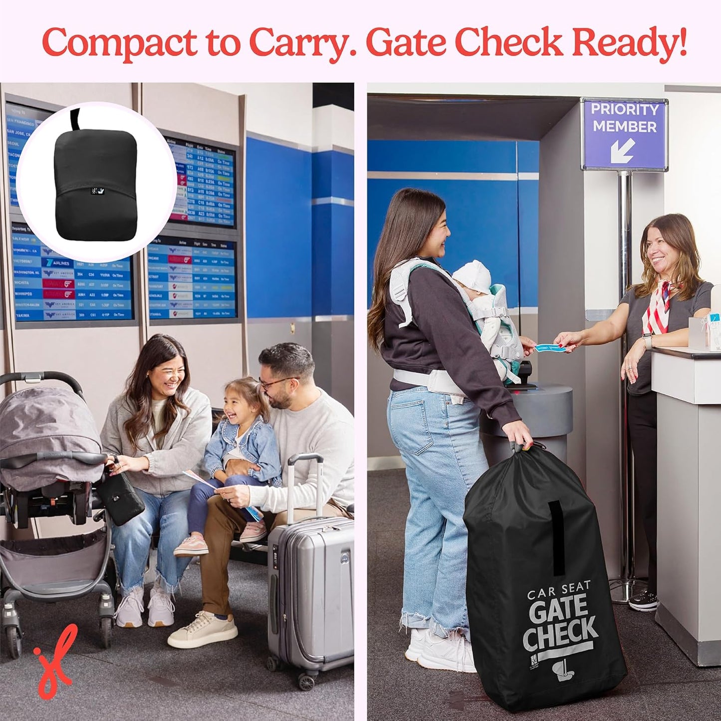 J.L. Childress Gate Check Travel Bag for Car Seats - Car Seat Travel Bag for Airplane, Includes AIRTAG Holder, Fits All Baby Carriers, Infant Carriers & Child Booster Seats - Neon Blue