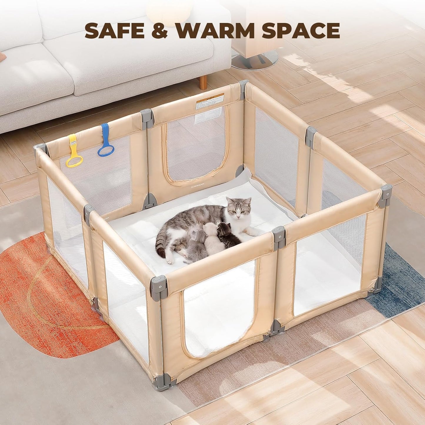 Dripex Baby Playpen, 47"x47" Small Playpen for Babies, Enhanced Safety Baby Play Yard for Indoor & Outdoor, Infant Play Pen with Soft Breathable Visible Mesh, Anti-Fall Design & Easy Setup, Grey