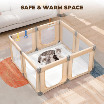 Dripex Baby Playpen, 47"x47" Small Playpen for Babies, Enhanced Safety Baby Play Yard for Indoor & Outdoor, Infant Play Pen with Soft Breathable Visible Mesh, Anti-Fall Design & Easy Setup, Grey