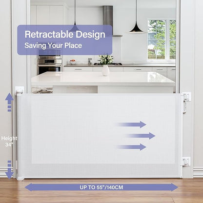 Retractable Baby Gates No Drilling, PRObebi Retractable Dog Gate for the House Extends to 54" Wide 33" Tall, Gates for Baby Indoor, Stair Gate for Outdoor, Staris, Hallways, Doorways, Deck, Porch