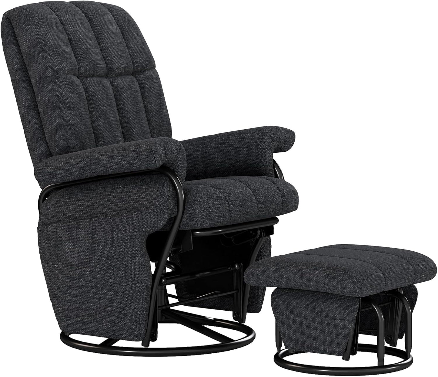 AODAILIHB 360° Swivel Glider Recliner with Ottoman, Nursing Glider Rocking Chair with Foot Rest & 2 Side Pockets for Nursery, Living Room, Bedroom, Office, White