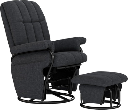AODAILIHB 360° Swivel Glider Recliner with Ottoman, Nursing Glider Rocking Chair with Foot Rest & 2 Side Pockets for Nursery, Living Room, Bedroom, Office, White