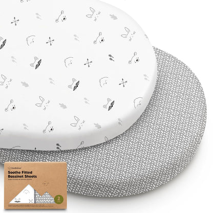 2-Pack Organic Bassinet Sheets for Girls, Boys - 100% Cotton Bassinet Mattress Sheets Compatible with Halo Bassinest Swivel Sleeper, Graco, Baby Delight, Chicco, Unisex Fitted Bassinet Sheets (Elly)