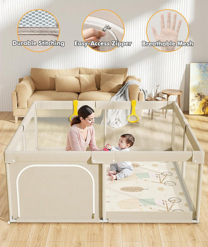 Mloong Baby Playpen with Mat, 59x59 Inches Extra Large Playpen for Babies and Toddlers, Indoor & Outdoor Activity Center, Safety Baby Fence