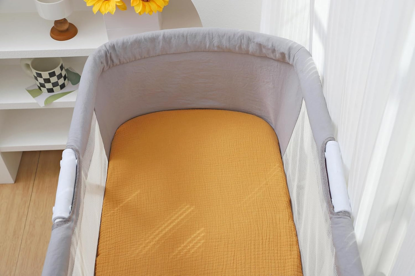 Onacosht Muslin Bassinet Sheets 33" x 19" Compatible with Mika Micky, KoolaBaby (3 in 1), BabyBond, HARPPA and RICUTON Bedside Bassinet, 2 Pack for Baby Boy and Girl, Natural and Rainbow