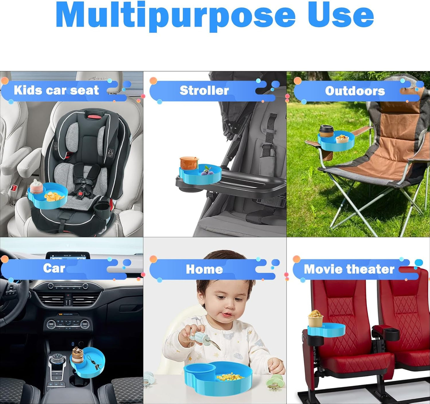 [2 Packs] Kids Car Seat Tray, Travel Tray with Cup Holder for Toddler Baby, Kids Car Seat Food Snack Organizer for Road Trip, Stroller snack Organizer Travel Must Haves Toddler Must Haves (Black)