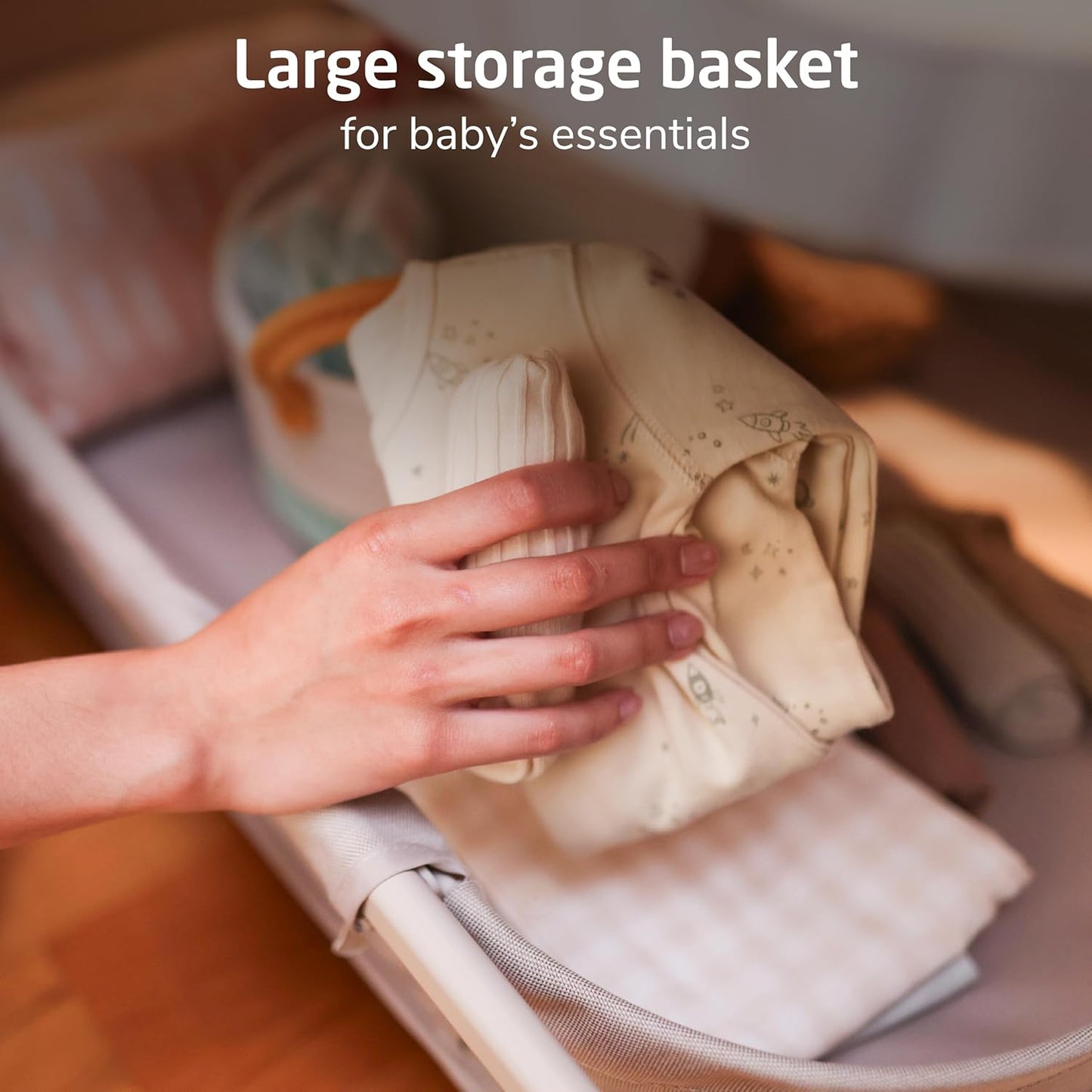 Maxi-Cosi Iora Baby Bassinets Bedside Sleeper, Portable Bassinet, Infant Bedside Sleeper Crib, Height Adjustable, Breathable Mesh, Large Storage Basket, Truffle