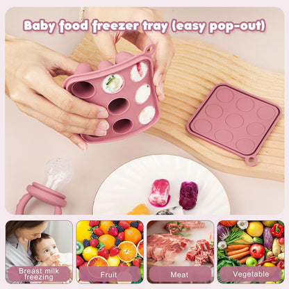 Baby Fruit Food Feeder Breastmilk Popsicle Molds, Silicone Food Freezer Tray for Cooling Teething Relief, Baby Food Feeder for Safe Infant Self Feeding, Includes 3 Extra Food Pacifier