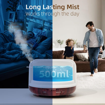 ASAKUKI Essential Oil Diffuser for Home, 500ML Aromatherapy Diffuser Humidifier with Remote Control, 7 Color LED Lights, Quiet Cool Mist Diffuser for Bedroom, Office, Gift for Mom (Yellow)
