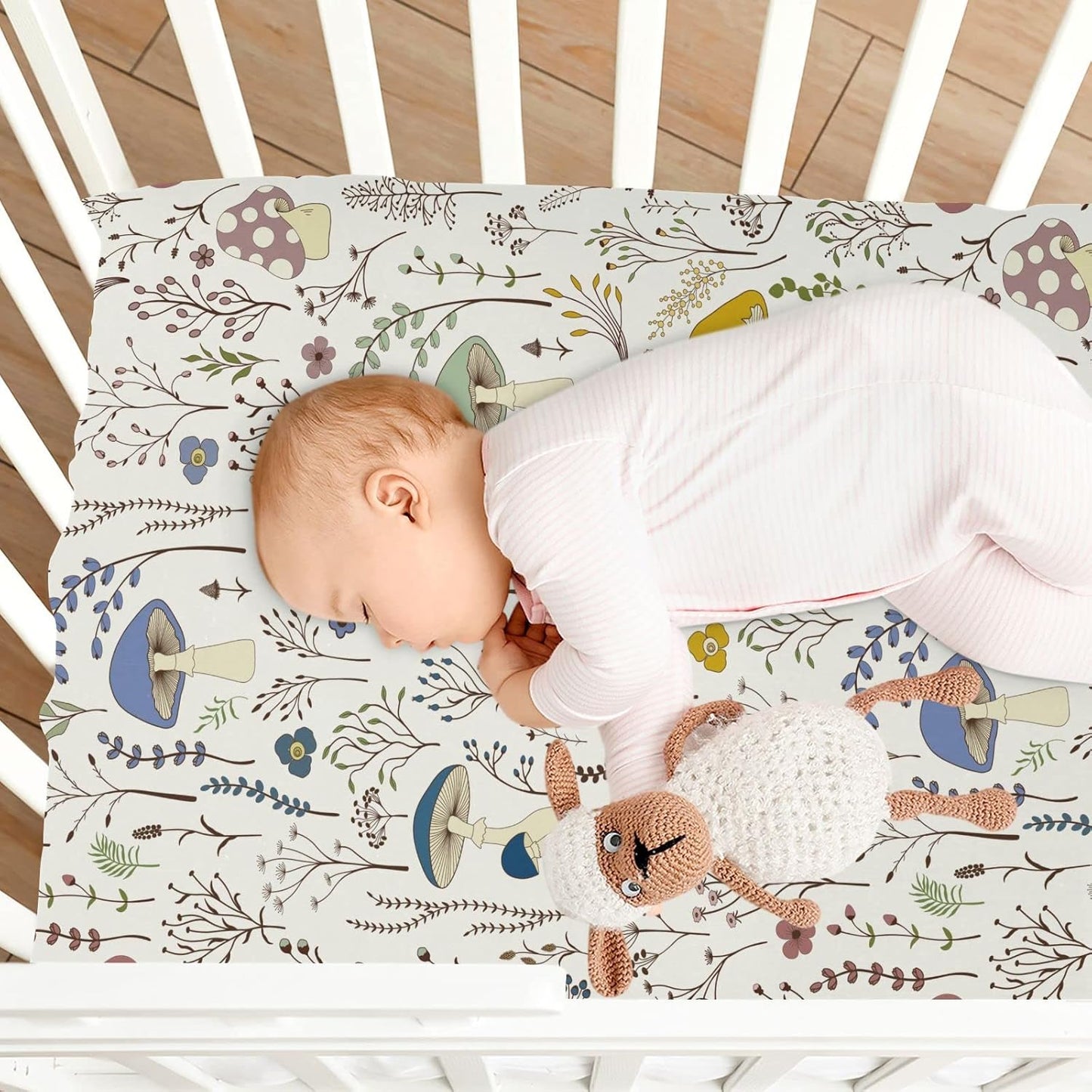 Fitted Crib Sheets White Bears with Clouds Stretchy Portable Playard Sheets for Baby Toddler, Breathable Soft Mini Crib Mattress 39 x 27 in for Boys and Girls
