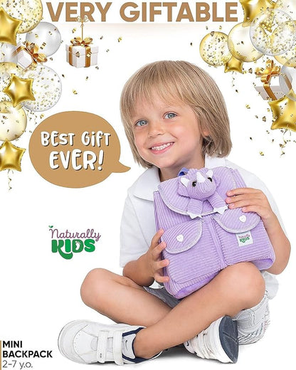 Purple Dinosaur Triceratops Mini Backpack for Kids, Mini Backpack for Toddler Girls, Gift for 2 3 4 5 Year Old Girl Boy