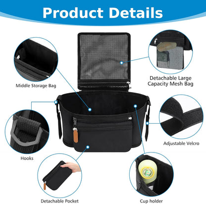 Accmor Universal Stroller Organizer with Detachable Phone Bag, Stroller Bag Caddy Organizer Stroller Accessories for Uppababy, Baby Jogger, Nuna, Doona, Britax Strollers