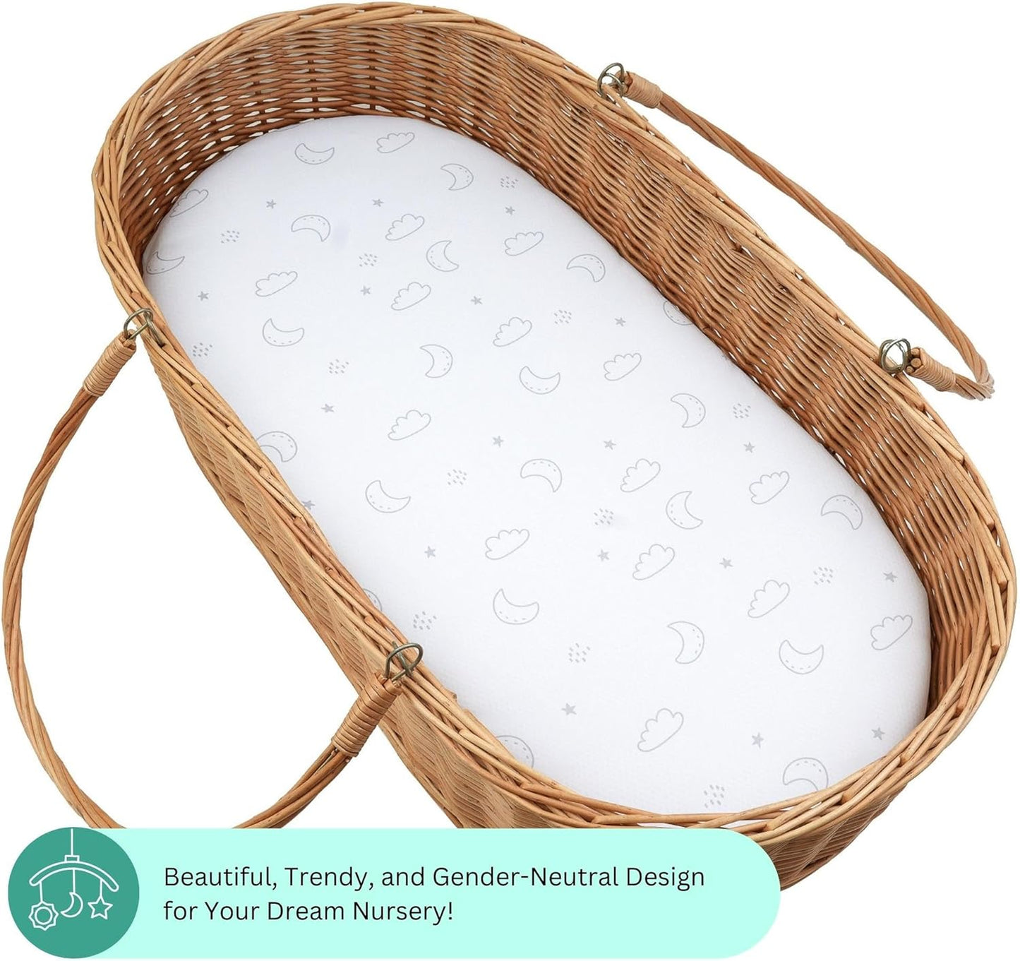 Bassinet Sheets for Papablic, CoZee, Cowiewie, Ezebaby, Nawahev Baby Bassinet Bedside Sleeper by TansyPanda, 3PC, 33x20, Ultra Soft, Breathable Snug Fit, Unisex Boys Girls, Gray White (Space Rockets)