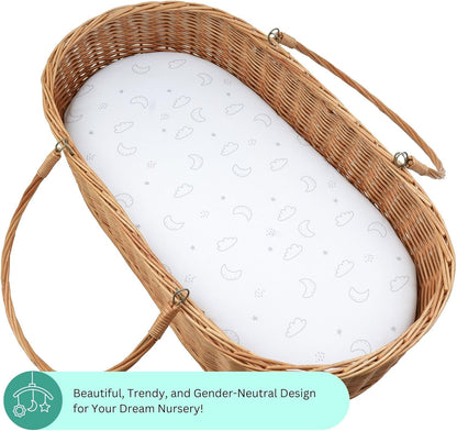 Bassinet Sheets for Papablic, CoZee, Cowiewie, Ezebaby, Nawahev Baby Bassinet Bedside Sleeper by TansyPanda, 3PC, 33x20, Ultra Soft, Breathable Snug Fit, Unisex Boys Girls, Gray White (Space Rockets)