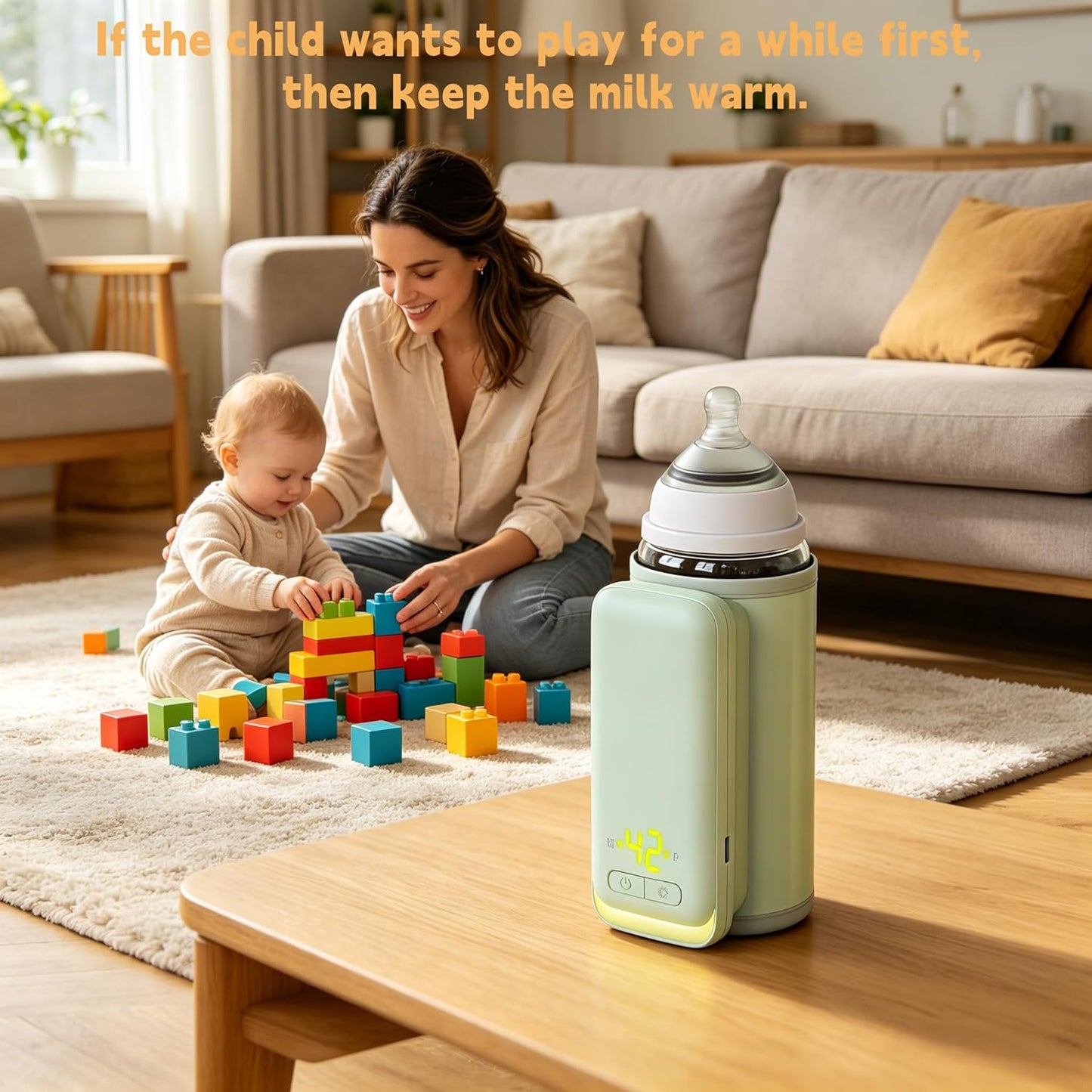 Bottle Warmer on the go for Travel.Portable Baby Bottle Warmer with 6-Level Temperature Display and Night Light Illumination.