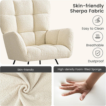 Furniliving Nursery Rocking Chair Upholstered Glider Rocking Chair Modern Accent Chair Padded Seat Reading Chair with High Backrest Comfy Chair for Living Room, Bedroom, Nursery, Black, Teddy