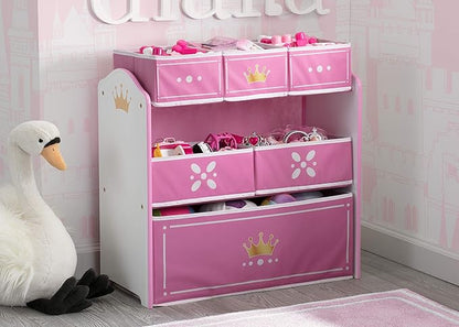 Delta Children Princess Crown Design & Store 6 Bin Toy Storage Organizer - Greenguard Gold Certified, White/Pink