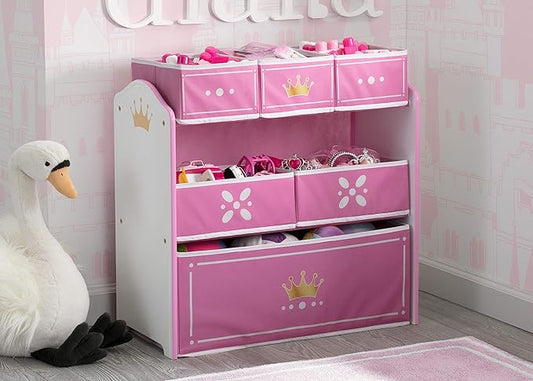 Delta Children Princess Crown Design & Store 6 Bin Toy Storage Organizer - Greenguard Gold Certified, White/Pink