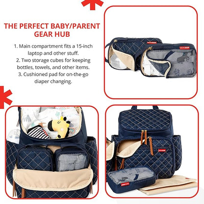 Skip Hop Diaper Bag Backpack: Forma, Multi-Function Baby Travel Bag with Changing Pad & Stroller Attachment, Navy