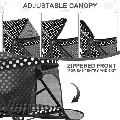 MoNiBloom 4 Wheels Pet Stroller, Easy-Fold Puppy Cage Jogger Stroller with Sun Cover, Pad and Rear Storage Bag, Breathable and Visible Mesh for Small/Medium Pets up to 22 lbs, Black