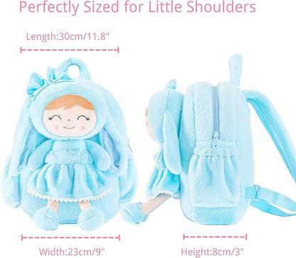 Gloveleya Back to School Gifts for Girls Toddler Backpack Kids Backpack Baby Girl Gift Plush Bag with Pure Blue Rabbit Doll Aged 2+