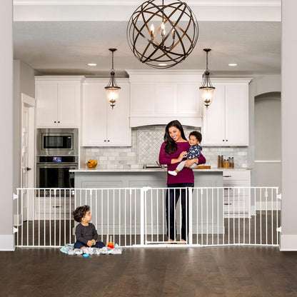 Regalo Safety 192" Super Wide Baby Gate & Play Yard, 2-in-1 Convertible Extra Wide Safety Barrier, Hardware Mounted for Toddlers & Pets, Tested & Safe for 30 Years, American Designed & Owned, White