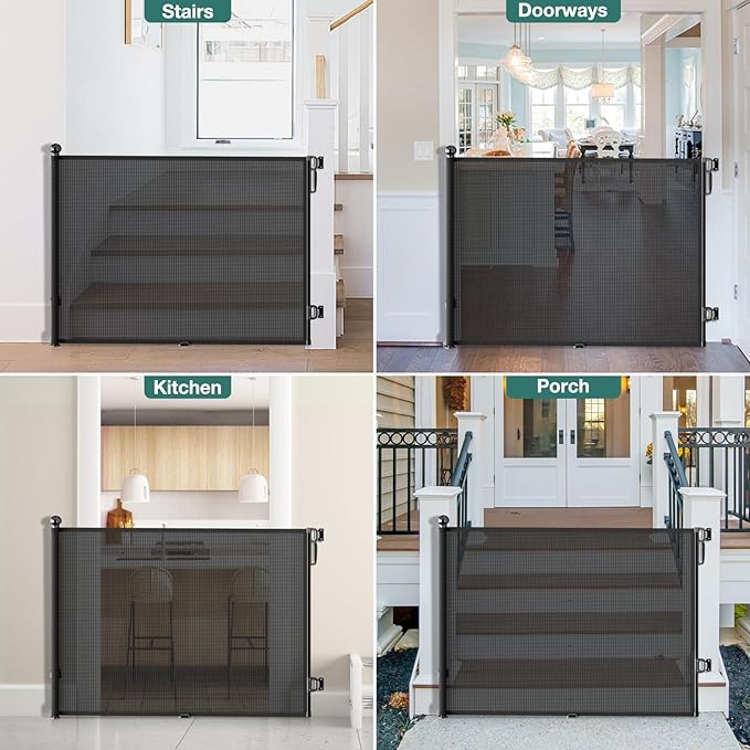 Babepai Retractable Baby Gates Extra Wide | 72" Wide x 34" Tall Dog Gates for Stairs | Indoor/Outdoor Use | Child Gates for Doorways, Deck, Porch, Hallways, Patio - Black