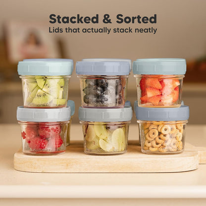 KeaBabies 12pk 4oz Glass Baby Food Containers with Lids - Leak-Proof, Microwavable Small Glass Jars, Baby Purees & Toddler Snack Storage Containers, BPA-Free, Dishwasher & Freezer Safe (Nord)