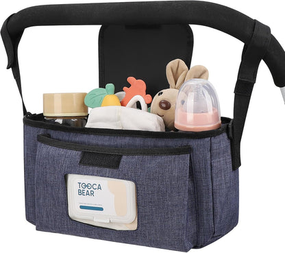 Accmor Universal Stroller Organizer with Insulated Cup Holder and Shoulder Strap, Stroller Caddy Bag Stroller Cup Holder Attachment for Uppababy, Baby Jogger, Britax Strollers, Black