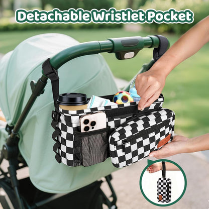 Guiseapue Universal Stroller Organizer with Cup Holder: Stroller Caddy Accessories with Detachable Phone Bag Fit for Uppababy, Non-Slip Straps, Walker Accessories, First Mothers Day Gifts for New Mom