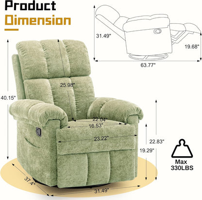 Korser Recliner Chair, Swivel Rocker Recliner Chair for Adults, Small Recliners for Small Spaces, Upholstered Manual Recliner with Side Pockets, Nursery Rocking Chair for Living Room, Chenille, Beige