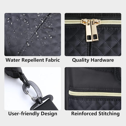 Universal Stroller Organizer Bag, Black Quilted Design with 2 Insulated Bottle Pockets, Multiple Storage Compartments, Tissue Holder, 6 x 4 x 2.5 Inches